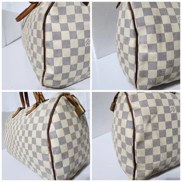 SOLD***Authentic LOUIS VUITTON Damier Azur Speedy 35 Hand Bag Brown/Cream - Picture 15 of 16